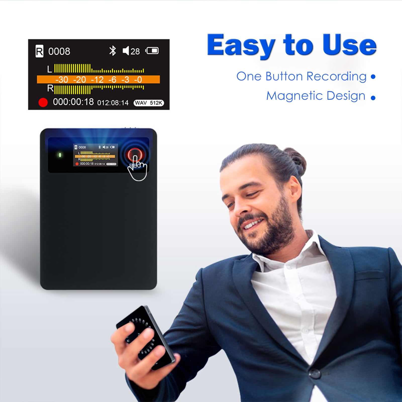 RONY AI Voice Recorder, Transcription Translation Smart Summary, File Security, Compact Design for Work Study Interviews Lectures, 64GB, Black