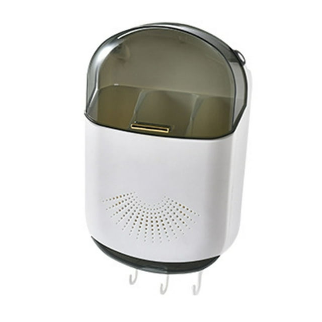 Soporte de pared para palillos, antipolvo, 3 compartimentos, gran capacidad, escurridor, con tapa, color blanco
