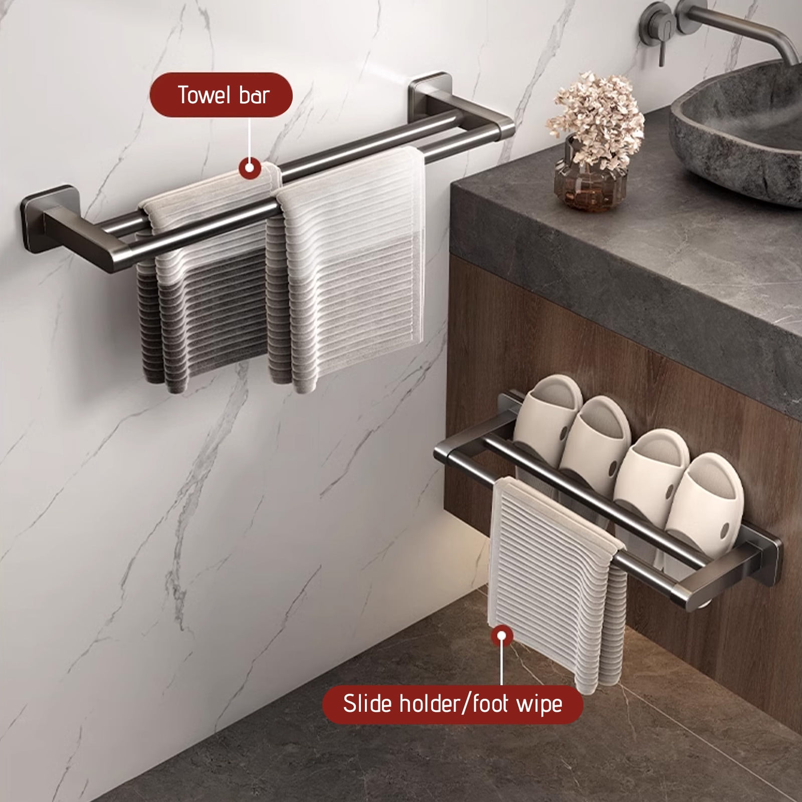 Shower Caddy ECKYADAM Double Bath Towel Bar 16 Inch 304 Stainless Steel Thicken 0.8mm Towel Rack For Bathroom Towel Brushed Finished Wall Mount