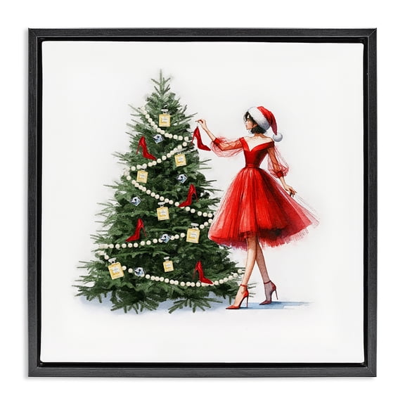 Stupell Industries Art Deco Holiday Tree Glam Accessories Black Floating Frame Canvas Art, 18 x 18, by Amanda Greenwood