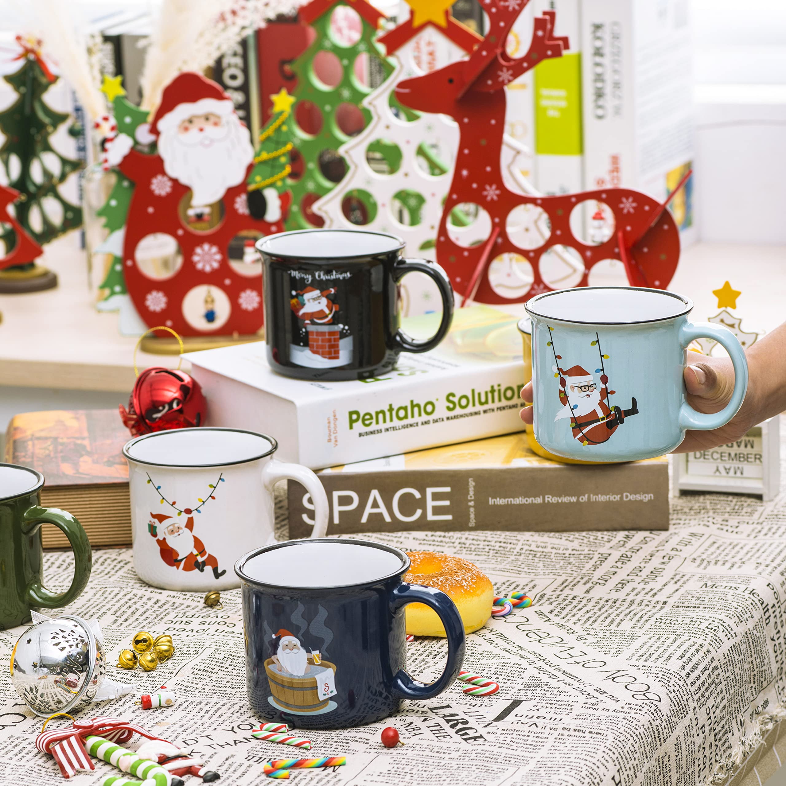 Elekpopu Coffee Mug,14oz Christmas Mug Set of 4 with Bright Color and  Patterns, Coffee Cups Ceramic …See more Elekpopu Coffee Mug,14oz Christmas  Mug