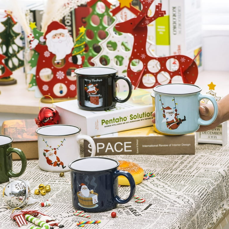 Bruntmor  Set Of 6 Coffee Mug Set Large-Sized 14 Ounce Christmas