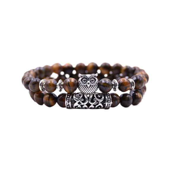Mfigree Natural Stone Owl Bracelet Natural Stone Owl Beaded Bracelet Volcano Rock Red Pin E Versatile Couple Bracelet