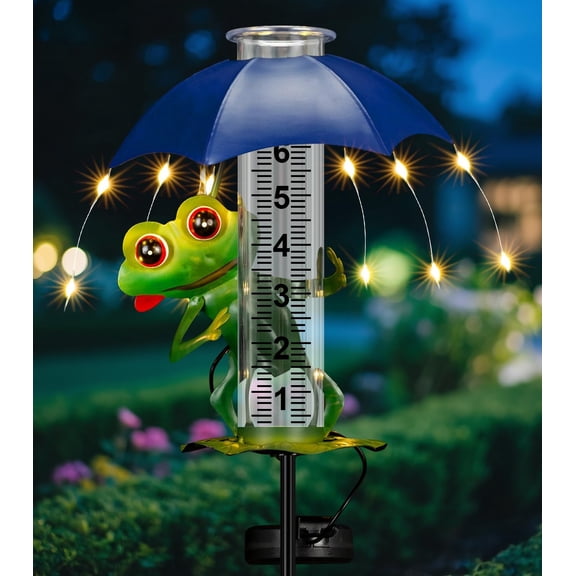 Rain Gauge Outdoor, Solar Frog Rain Gauges with LED Lights ard Decor, Garden Statues Frog Gifts for Women, Yard Art Ornament for Yard Patio Garden Decor, Gardening Gifts for Women