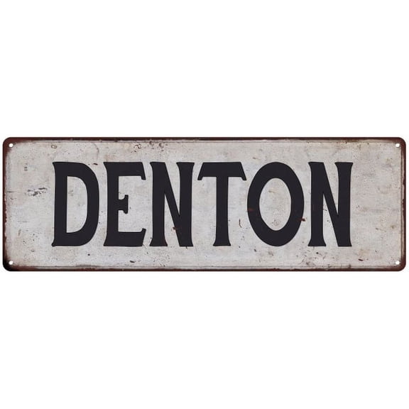 DENTON Vintage Look Rustic Metal City State Sign 6 x 18 High Gloss Metal 206180041049