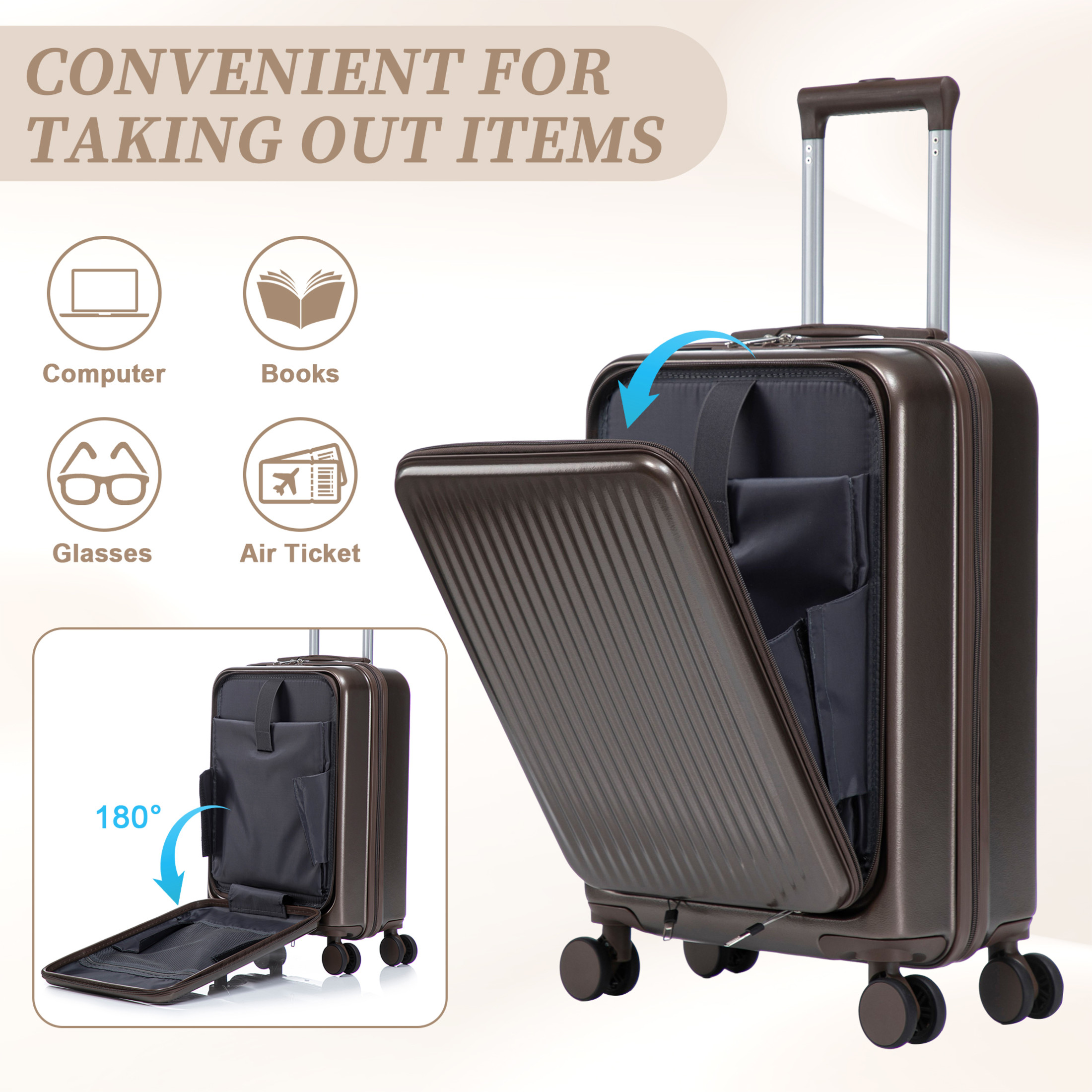 Noble House Lorven 2-Piece ABS Spinner Luggage Set, 20" Carry-On Suitcase and Cosmetic Case, Combination Lock, Deep Brown