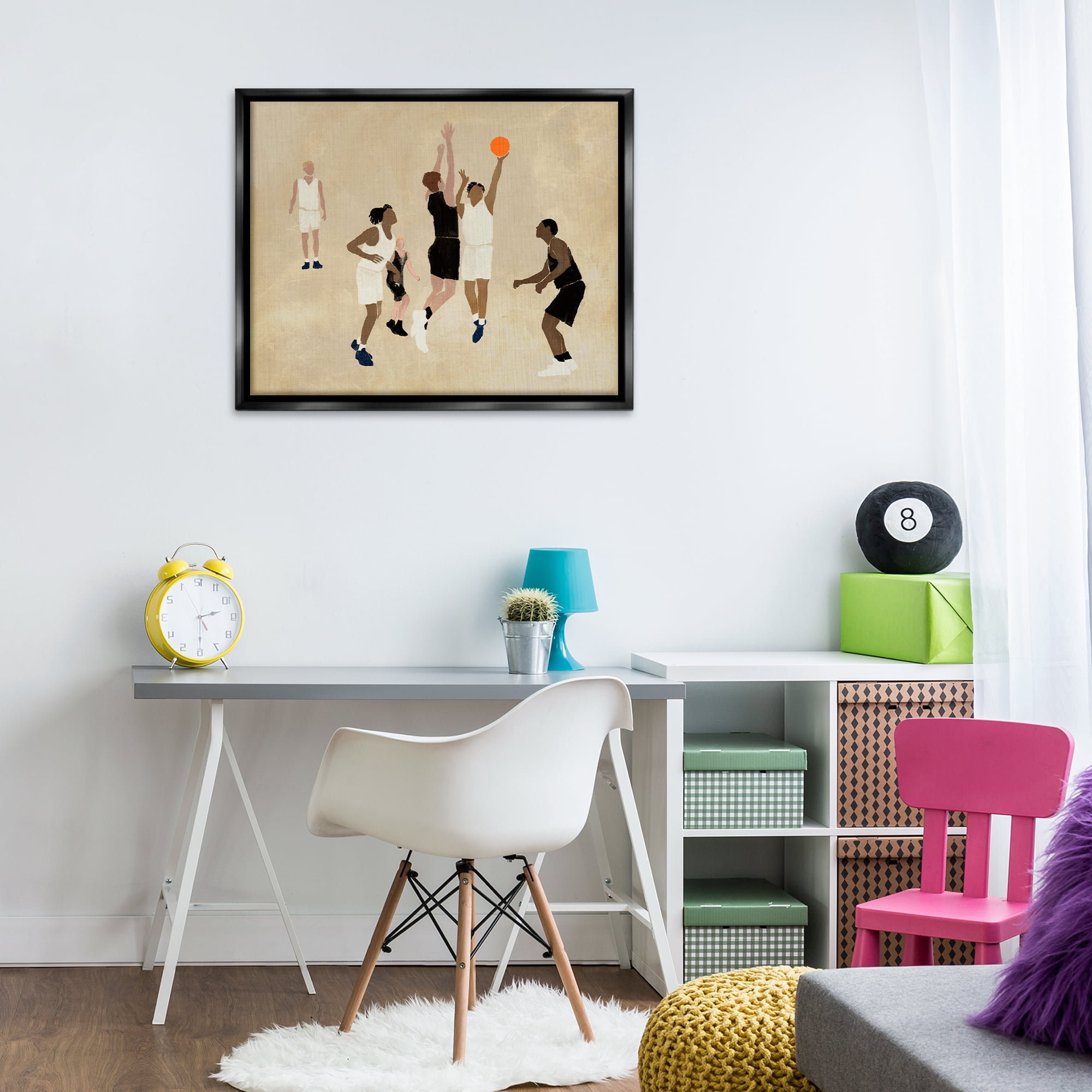 Stupell Industries Athletes Playing Basketball Sports Painting Black Floater Framed Canvas Art Print Wall Art, 31 x 25