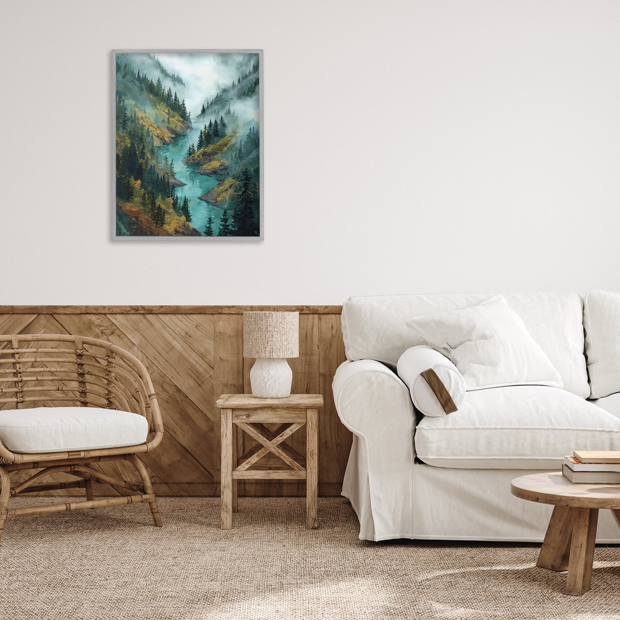 Stupell Industries Turquoise Mountain River Bends Gray Framed Giclee Art, design by Franklyn Gregory