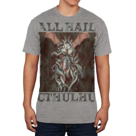 All Hail Cthulhu Heather Grey Adult Soft T-Shirt - X-Large