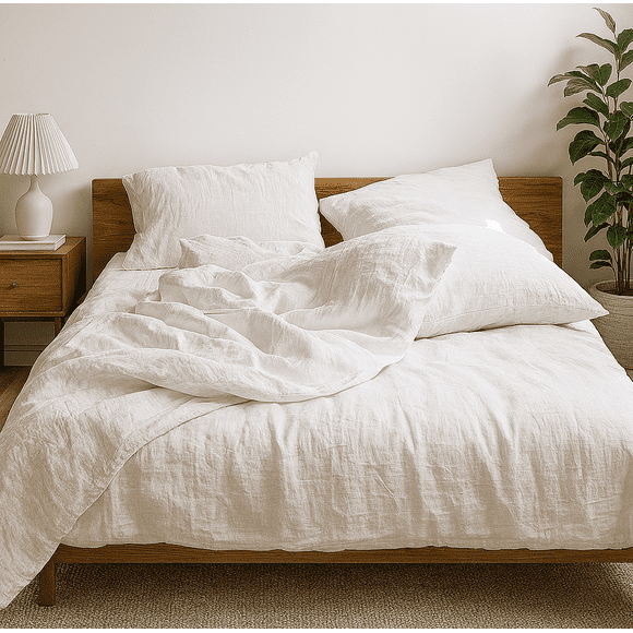 Q VITA Linen TENCEL Duvet Cover Set, Queen Size, 3-Piece Bedding for Adults – White Color, Soft, Breathable, OEKO-TEX Certified, Designed in Canada