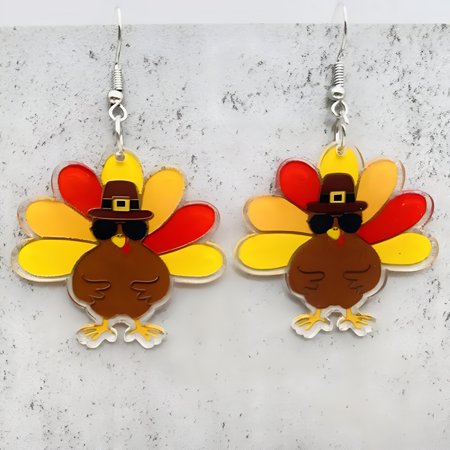DESIGNICE 2026 New Acrylic Turkey Thanksgiving Earrings Round Druzy Fall Holiday Jewelry Gifts for Thanksgiving, Fall Festivals, Holiday Celebrations, Family Gatherings, Seasonal Parties