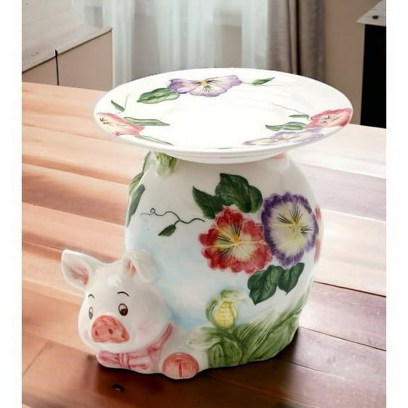 Kevins Gift Shoppe Ceramic Pansy Flower Pig Candle/Fragrance Holder