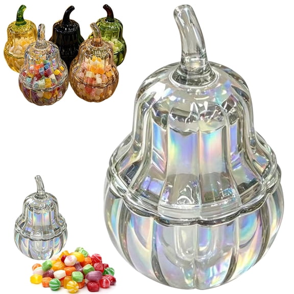 Pumpkin Shaped Glass Storage Jar with Sealed Lid, Aesthetic Glass Candy Container, Decorative Halloween Glass Jar for Dried Snacks Candy, Tabletop Ornament for Living Room Mantel Tray Home Decor