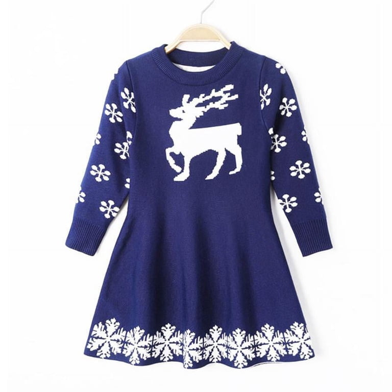 Mercatoo Little Girls Gly Christmas Sweater Dress Funny Xmas Long Sleeve Flared Knit Jumper Dresses for 28 Years