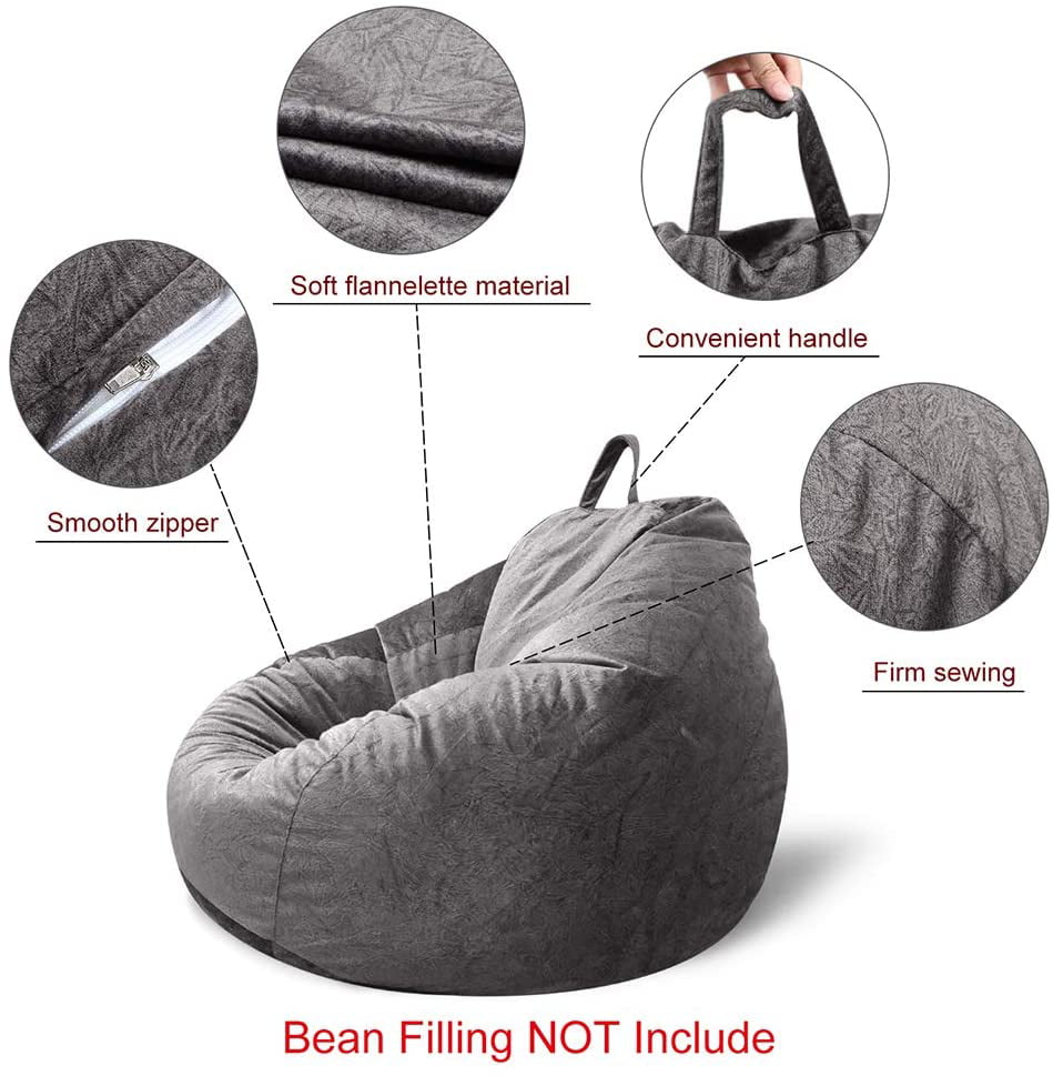 MFTEK Bean Bag Chair Cover Only Large Washable Memory Foam Furniture Bean Black 