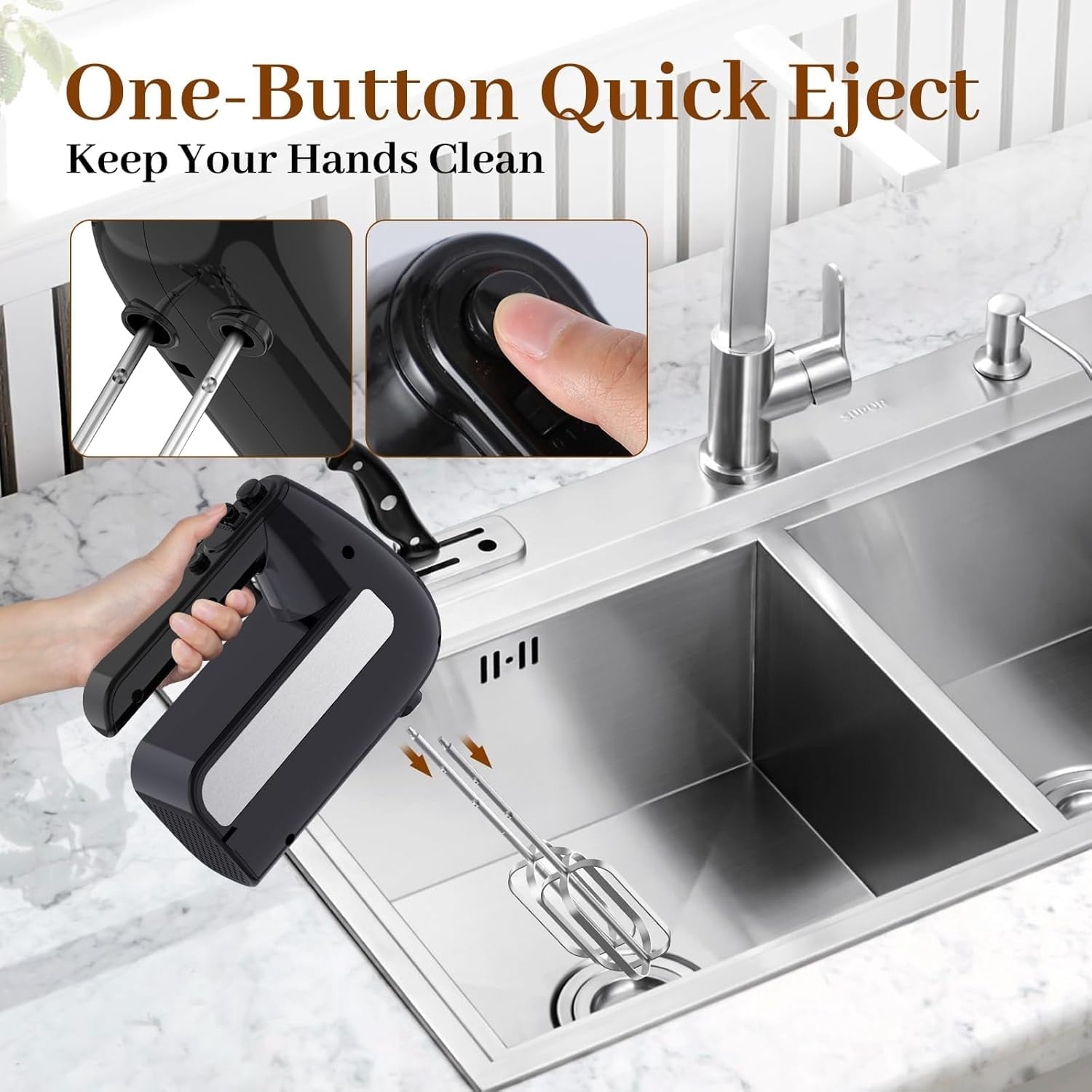 5-Speed Electric Hand Mixer 800W with , Storage  & 6 Stainless Steel Attachments for Baking
