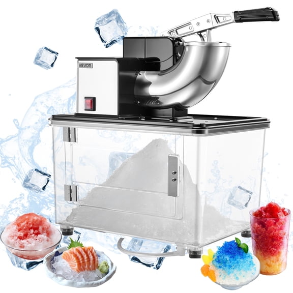 VEVOR Commercial Ice Crusher 661LBS/H, 350W Electric Snow Cone Machine with 4 Blades, 2000RPM Stainless Steel Shaved Ice Machine with 11 Gal Crushed-Ice Box, for Family Restaurants Bars, Black