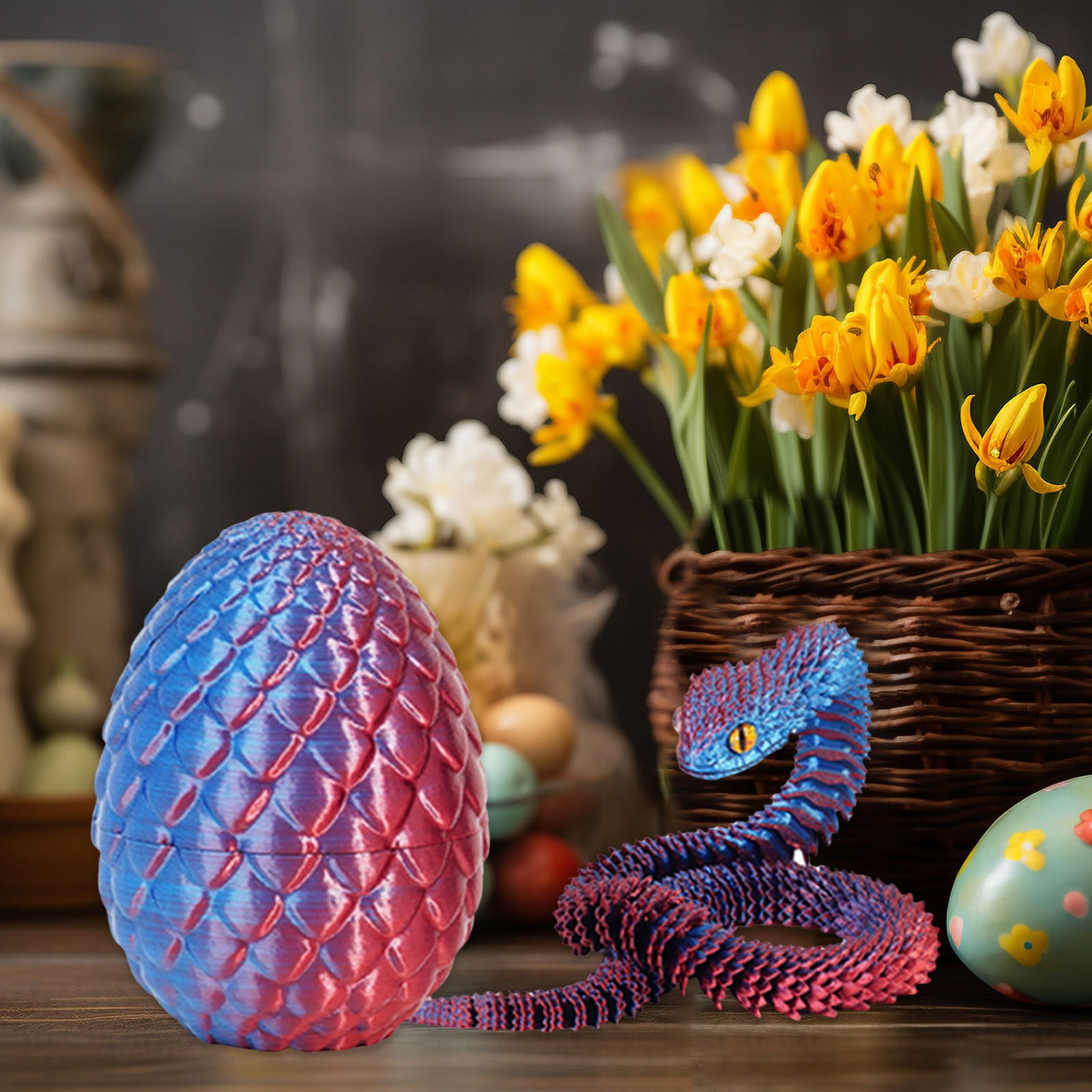 3D Printed Dragon Eggs with 11.8in Dragon Inside,Mystery Egg Set Articulated Fidget Ornament,Home Office Decor Executive Desk Gifts