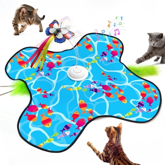 Foolala 3-in-1 Interactive Cat Toy for Indoor Cats, Automatic Hide & Seek Toy with Feather, Butterfly & Sound Modes, USB Rechargeable