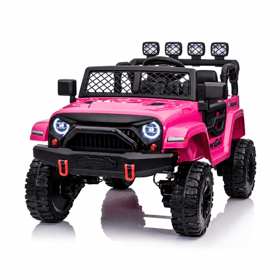 Kids 2-Seater Ride On Jeep, 24V 7Ah 4WD Four 550 Motors, Remote Control, EVA Wheels, Spring Suspension, LED Lights & Music for Ages 3 （Pink）