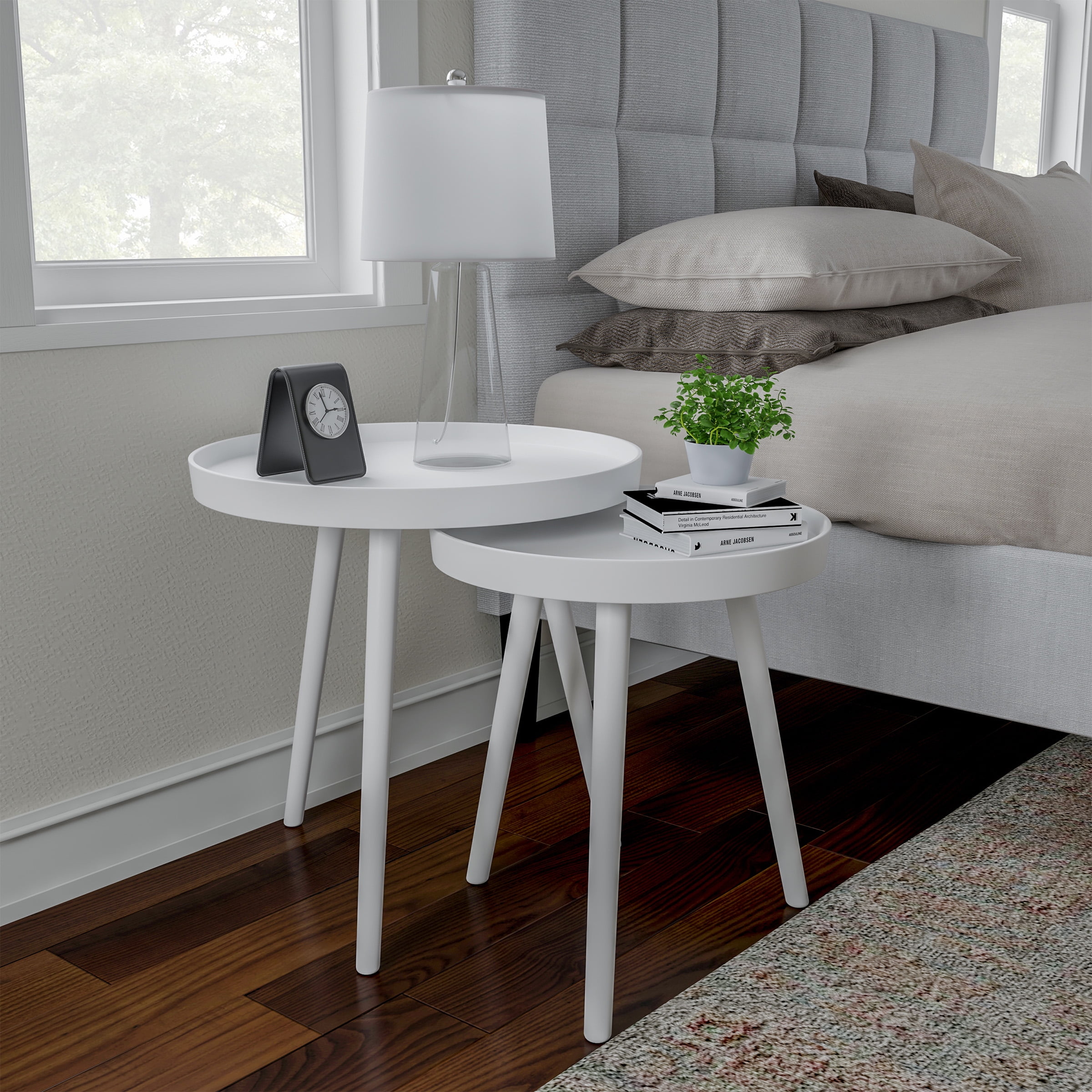 Lavish Home Nesting End Tables Circular Contemporary Decor, Set of 2 (White)
