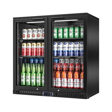 Amerikit Back Bar Cooler with 2 Glass Doors, 7.9 cu.ft Under Counter Height Beverage Refrigerator for Beer, Wine, Soda, Drinks, ETL Approved