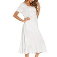 thumbnail image 2 of Defitshape Women's Short Sleeve Sleep Dress Plain Vintage Lace Frill Calf Length Cotton Victorian Nightgown Square Neck Billowy Old Fashioned Summer Soft Sleepwear Nighty White X-Large, 2 of 4