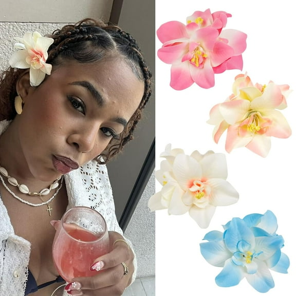 4Pcs Hawaiian Flower Hair Clips for Women, 3.5 Inches Artificial Tropical Hair Clip Hibiscus Claw Clip Beach Vacation Party Boho Hair Accessories for Women Girls