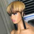 thumbnail image 4 of Short Human Hair Pixie Cut Wigs with Bangs Black and Blonde Wigs Straight 150% Density, 4 of 6