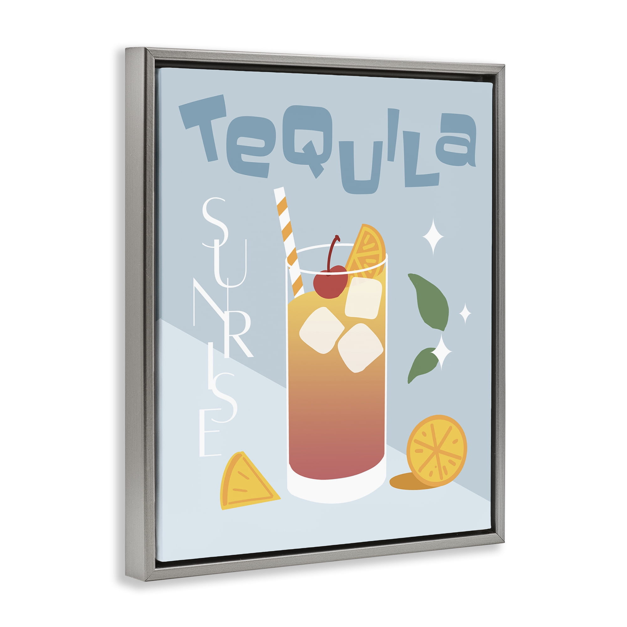 Stupell Industries Tequila Sunrise Typography Food & Beverage Painting Gray Floater Framed Canvas Art Print Wall Art, 17 x 21