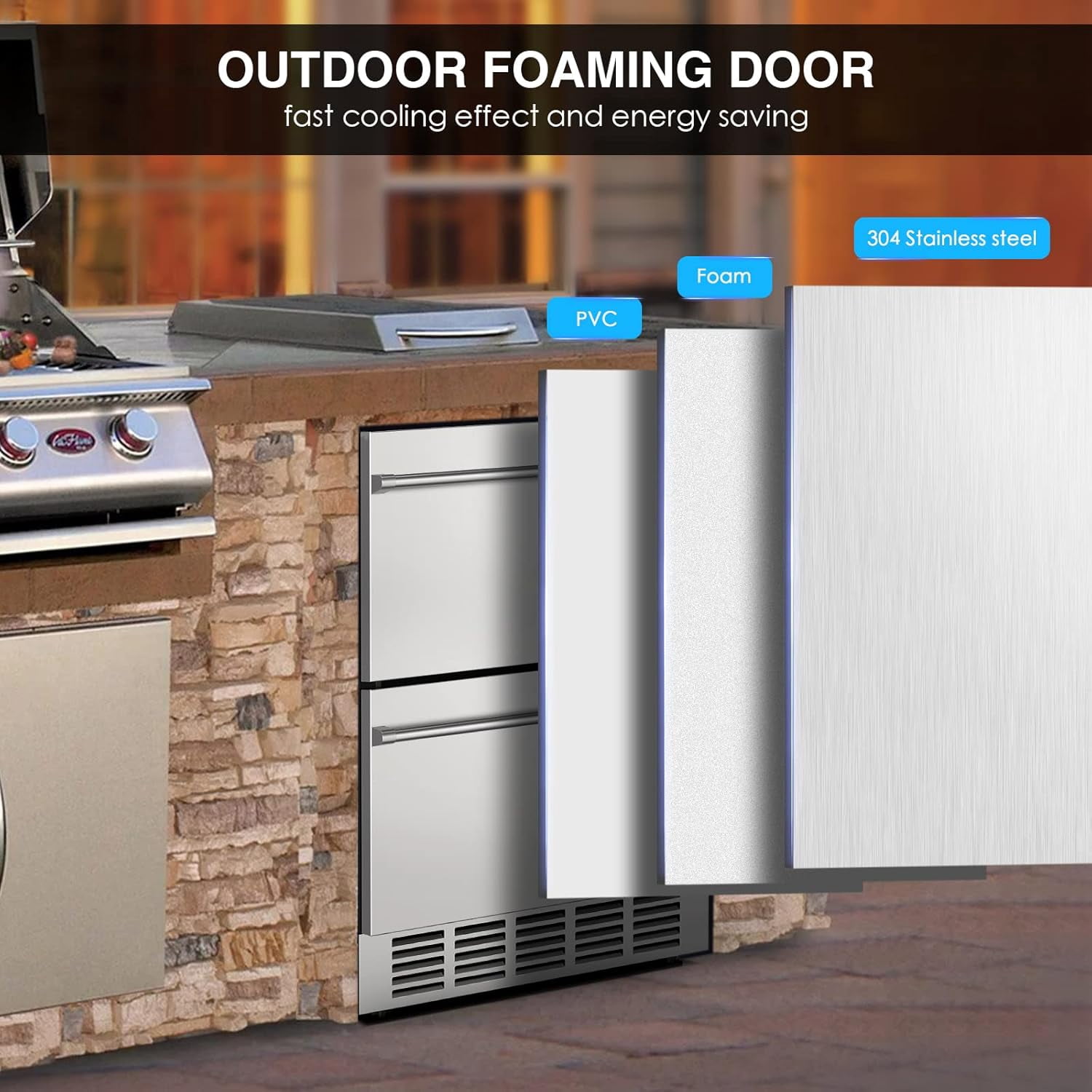 Under Counter Drawer Fridge, 24 Inch Double Drawer Beverage Cooler, Outdoor Kitchen Fridge