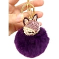 thumbnail image 4 of Honbay - Llavero con pompón de piel sintética de conejo, con cabeza de zorro y diamantes de imitación para bolso de mujer, bolso escolar, teléfono móvil o colgante de coche (rosa) MFZFUKR WMPH-1286-2, 4 of 6