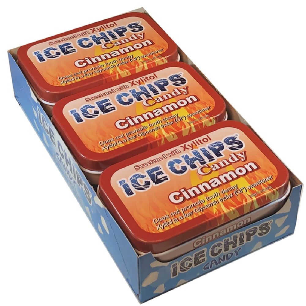 ICE CHIPS Xylitol Candy, Cinnamon (6 Tins)