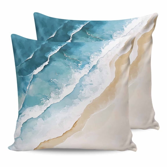 Pillow Covers 16x16 Set of 2, Blue Teal Beach Coastal Throw Pillow Covers Decorative Couch Cushion Cover, Summer Nautical Seaside Ocean Microfiber Soft Square Pillowcases for Bedroom Living Room Sofa