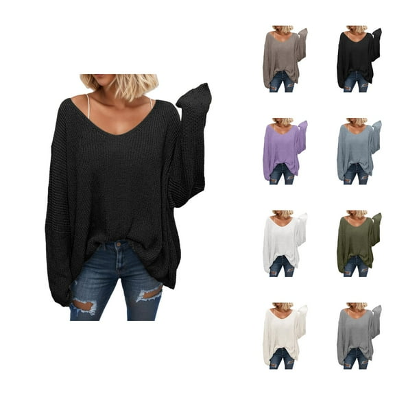 Womens Tops Pullover Hoodie Casual Oversized Knit Sweaters Trendy Cozy Winter Outfits Casual Oversized Pullover Sweater Soft Long Sleeve Crewneck Knit Top For Fall Winter Comfort Wear Cozy Loungewear