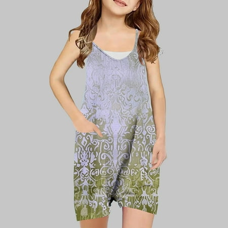 Fashion New Girls Casual Sleeveless Suspender Printed Jumpsuit Overalls Leggings For Girl Plus Size Shorts For Girl High Waisted tummy control panties