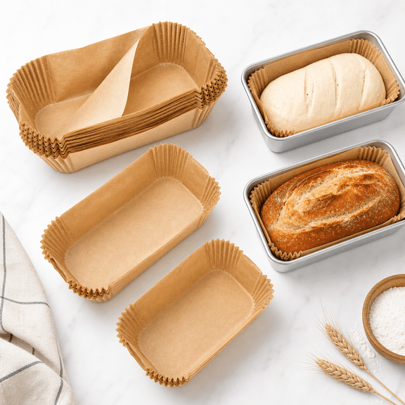 100 pack 9x5 inch Disposable Rectangular Parchment Paper Air Fryer Liners, Pre-Formed Non-Stick Loaf Pan Baking Inserts, Oven Safe up to 450°F