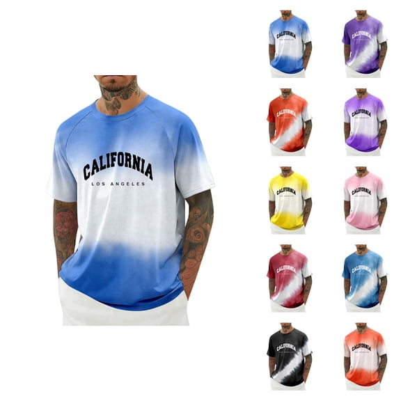 California Los Angeles Letter Graphic Tees for Men 2026 Summer Casual Short Sleeve Crewneck T Shirts West Coast Streetwear
