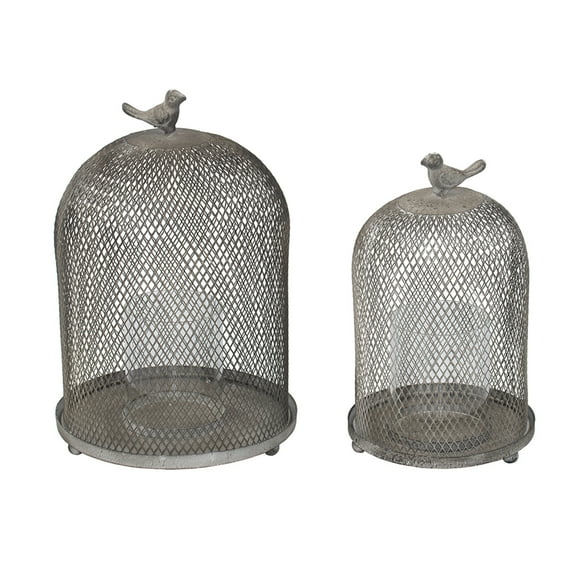 CC Home Furnishings Antique Domed Mesh with a Bird Candle Holders - 13" - Set of 2