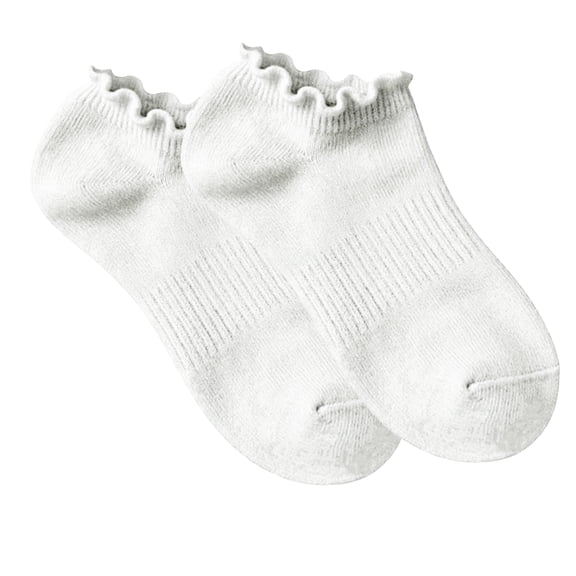 CIENVNSTG Ruffle Trim Ribbed Ankle Socks for Girls Solid Color Stretch Knit Mid Ankle Casual Spring Summer Everyday Wear Scalloped Edge Short Crew Socks White