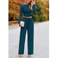 thumbnail image 6 of PRETTYGARDEN Women's 2 Piece Loungewear Long Sleeve Crop Top Wide Leg Palazzo Pants Set Tracksuits Casual Outfit, 6 of 10