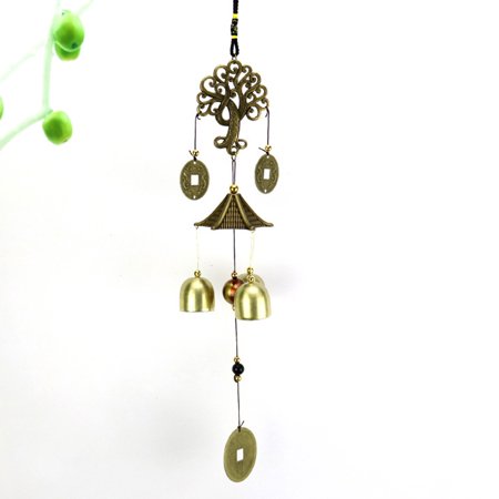 PWFE Vintage Bronze Wind Chimes With Lucky Mascot Home Decoration Pendants Crafts Door Front Multi-Bell Hanging Ornament(GJ11)