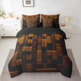 thumbnail image 2 of Feelyou Pixelated Blocks Miners Bedding Comforter Set 7 Pieces, Brown Grid Patchwork Full Bedding Set, Modern Video Gamepad Reversible Fitted Sheet Flat Sheet, Super Cozy Room Decor, 2 of 7