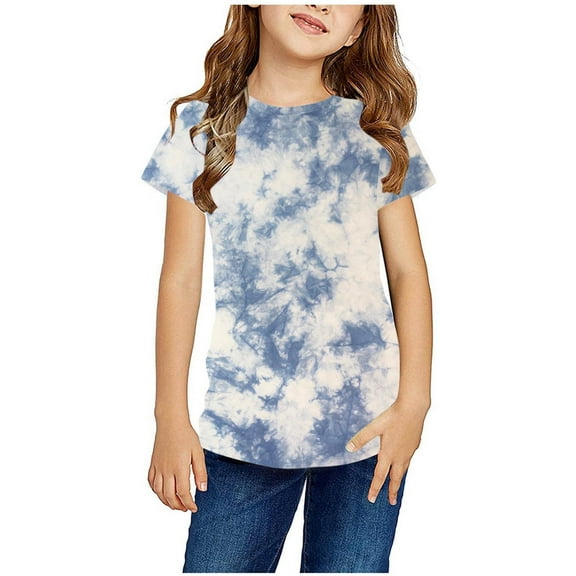 Yutk Cute Shirts for Girls 10-12 Shirts for Kids Short Sleeve Graphic T-Shirt Round Neck Crop Top for 3-14 Years Girls and Boy T-Shirt Tee Blue