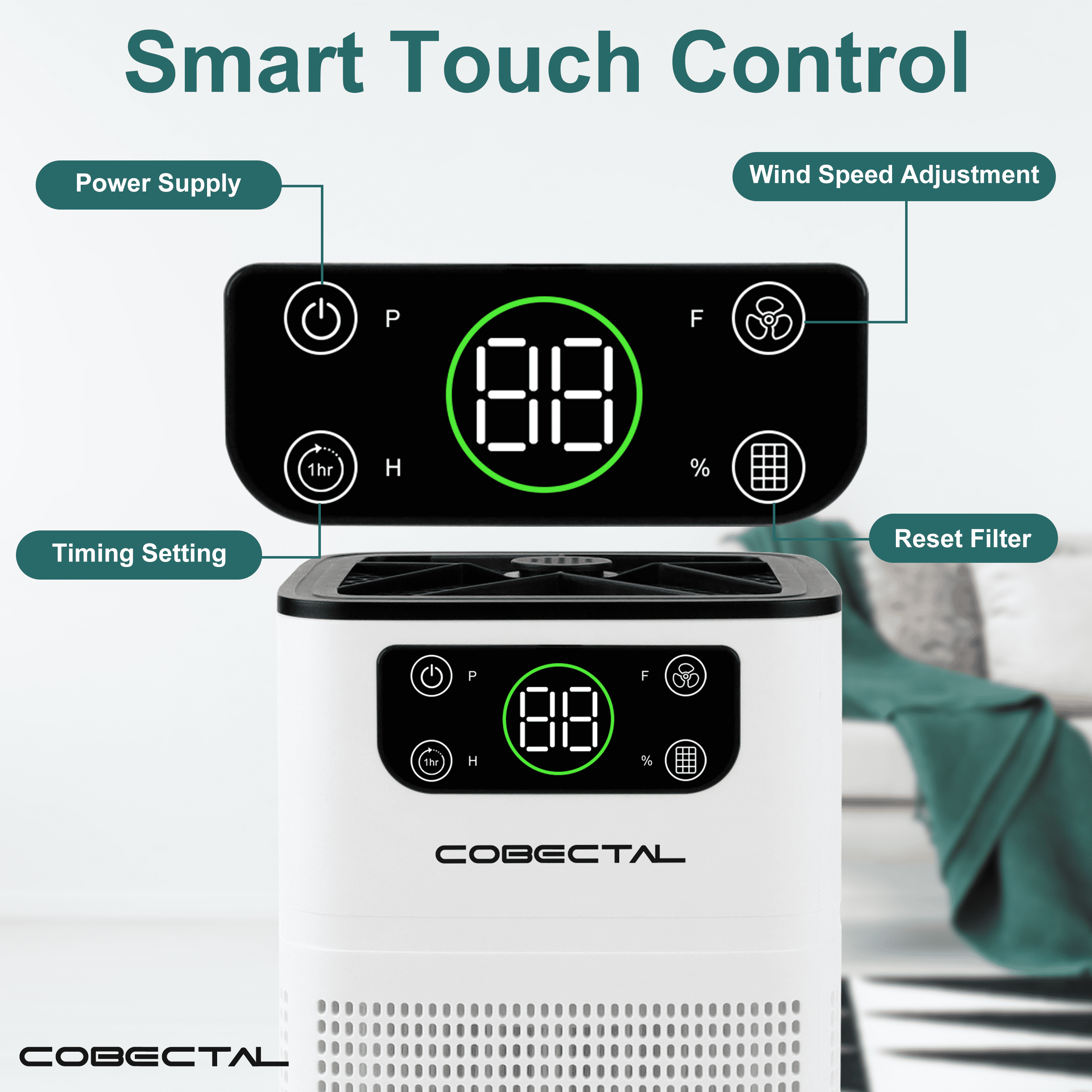 Cobectal HEPA Air Purifier for Smoking, Aroma Purification, 24dB ZQA-3000A Coverage 300 Sq Ft, White