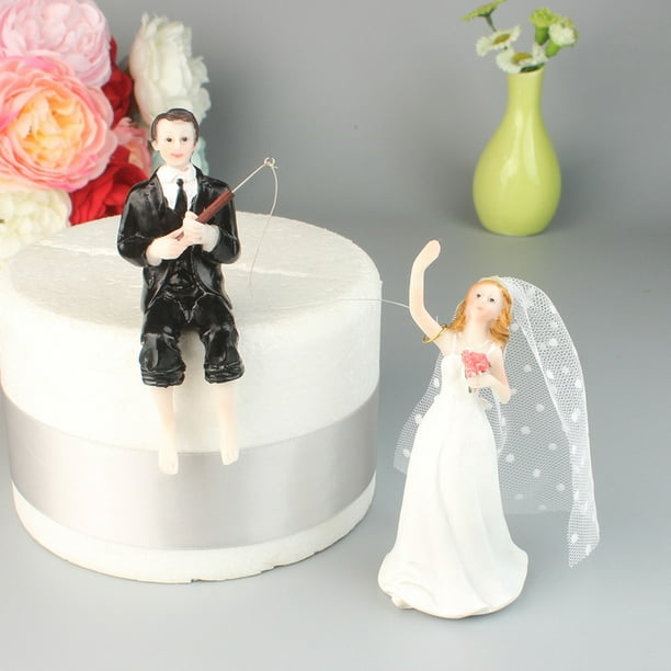 Unbranded Couple Fishing Bride Groom Doll Resin Romantic Cake Doll Catching Bride Topper Wedding Cake Topper Engagement Doll
