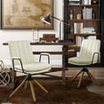 thumbnail image 6 of Art Leon Mid-Century Swivel Accent Chair - No Wheels,Upholstered Faux Leather Desk Chair with Oak Wood Legs - Off White, 6 of 9