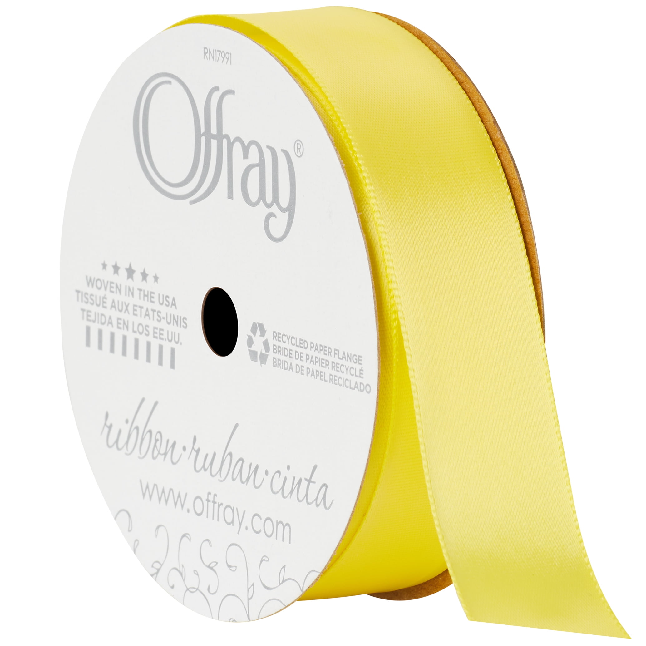 (2 pack) Offray Ribbon, Lemon Yellow 7/8 inch Single Face Satin Polyester Ribbon for Sewing, Crafts, and Gifting, 18 feet, 1 Each