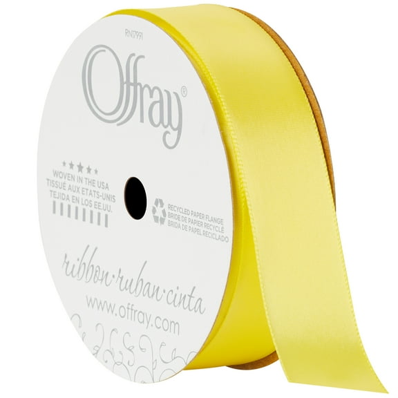 Offray Ribbon, Lemon Yellow 7/8 inch Single Face Satin Polyester Ribbon for Sewing, Crafts, and Gifting, 18 feet, 1 Each