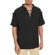thumbnail image 2 of Camisas s Para Hombre Slim Fit Camiseta gótica de manga corta con cuello en V y cordones vintage para hombre (Black, S), 2 of 5
